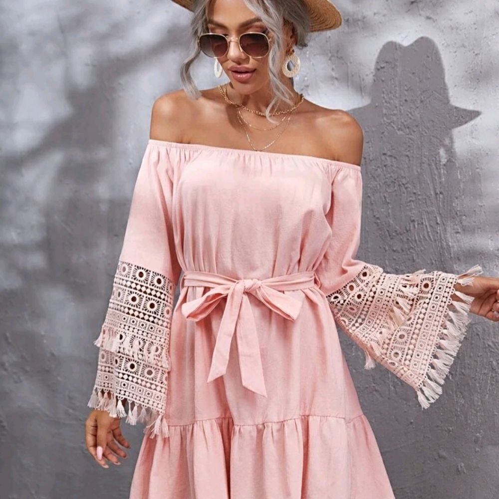 Fringe Ruffle Bardot Dress